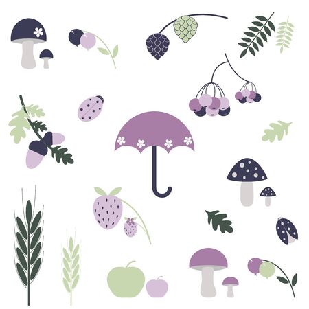 Autumn vector elements for design. Vector collection. Hand draw autumn elements. Kids illustration.のイラスト素材