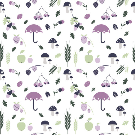 Colorful autumn pattern.Vector collection. Hand draw autumn elements. Kids illustration.のイラスト素材