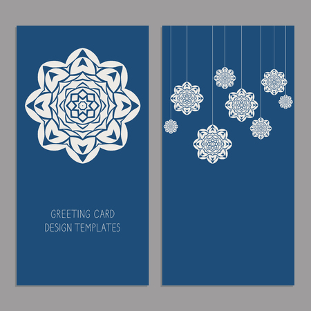 Templates for greeting and business cards, brochures, covers with floral motifs. Oriental pattern. Mandala. Wedding invitation, save the date, RSVP. Arabic, Islamic, asian, indian, african motifs.のイラスト素材