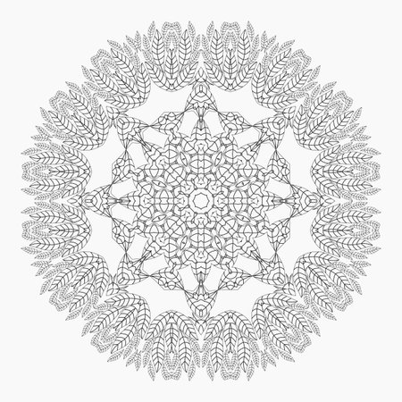 Antistress coloring pages for adults. Monochrome circular lace oriental pattern. Coloring Book. Ethnicity round ornament. Arabic, Islamic, moroccan, asian, indian native african motifs.のイラスト素材