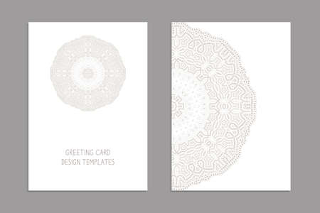 Templates for greeting and business cards, brochures, covers with floral motifs. Oriental lace pattern. Mandala. Wedding invitation, save the date, RSVP. Arabic, Islamic, asian, indian, african motifs.のイラスト素材