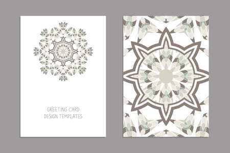 Templates for greeting and business cards, brochures, covers with floral motifs. Oriental pattern. Mandala. Wedding invitation, save the date, RSVP. Arabic, Islamic, asian, indian, african motifs.のイラスト素材