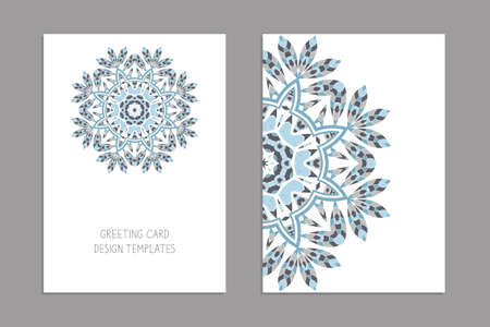 Templates for greeting and business cards, brochures, covers with floral motifs. Oriental pattern. Mandala. Wedding invitation, save the date, RSVP. Arabic, Islamic, asian, indian, african motifs.のイラスト素材