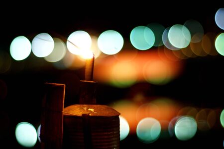 Light of lantern lamp with bokeh blur backgroundの写真素材