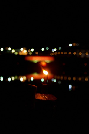 Light of lantern lamp with bokeh blur backgroundの写真素材
