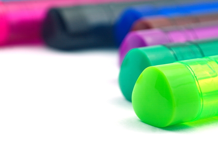 Colorful plastic bars of color pen on white backgroundの写真素材