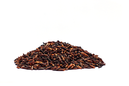 Grain black jasmine rice or Thai name is Hom Nil rice on white background.の写真素材