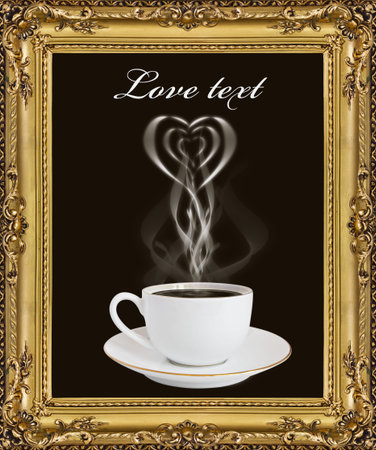 A cup of hot coffee and a smoke in the frameの写真素材