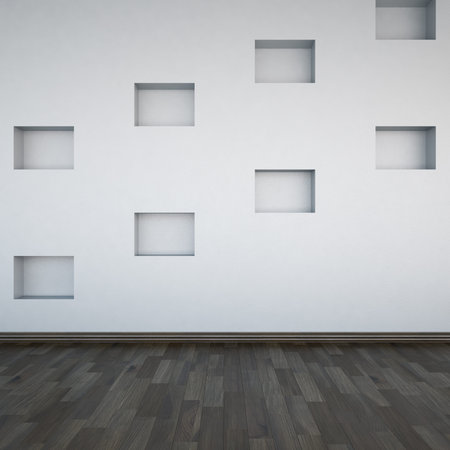 A wall with empty shelves
