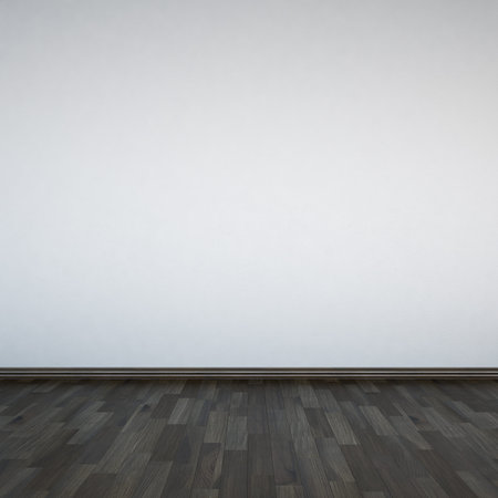 Blank white walls and wooden floorの写真素材