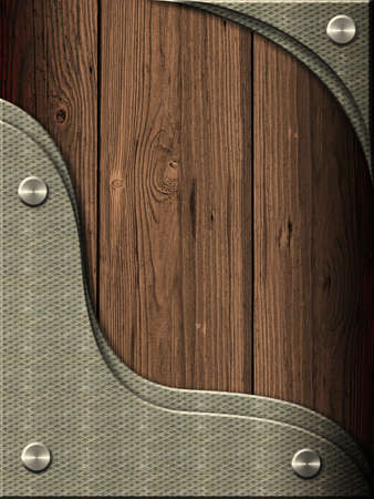 Wood background with metal insertsの写真素材
