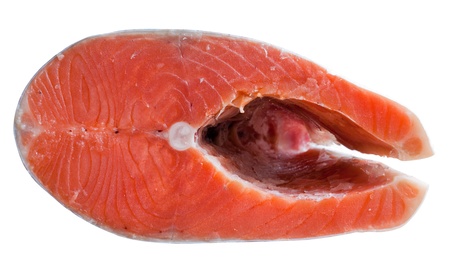 Steak salmon isolated on whiteの写真素材