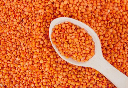 lentils with a wooden spoonの写真素材