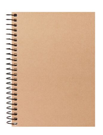 brown cover notebook recycle paper isolated on white backgroundの写真素材