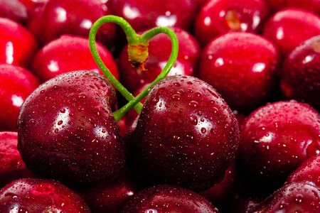 Background of ripe cherriesの写真素材