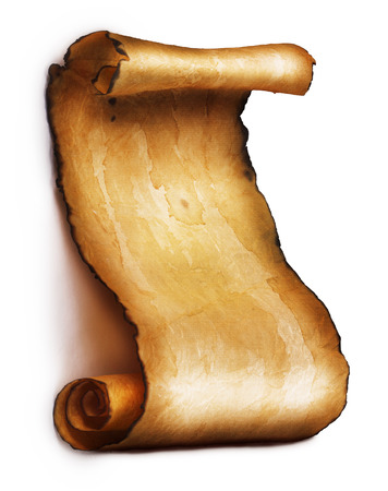 Ancient scroll isolated on white backgroundの写真素材