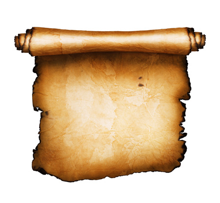 Ancient scroll isolated on white backgroundの写真素材