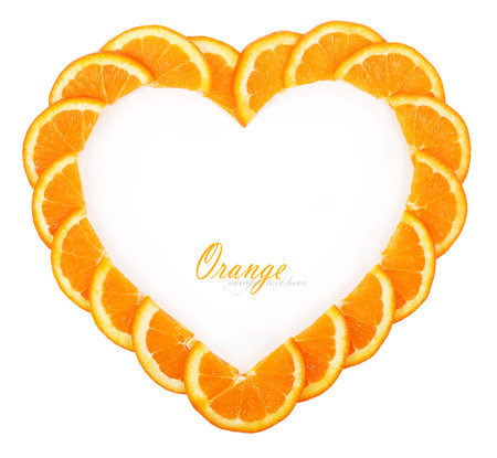 Slices of oranges in the form of heart.
