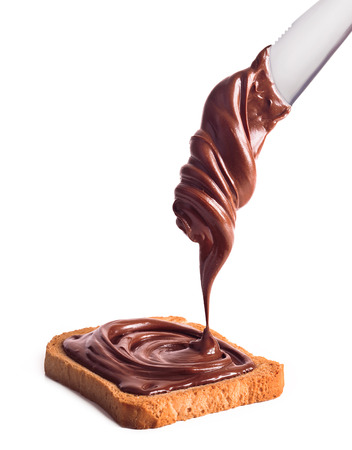 Toast with chocolate cream isolated on white backgroundの写真素材