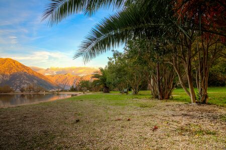beautiful sunset at the beach in Montenegro, Adriatic sea, Europe.の写真素材
