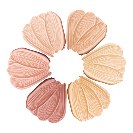 Smears of foundation for face. Conceptual flower from concealer smears. Isolated on white backgroundの写真素材