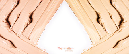 Smears of foundation for face.A smears of lipstick. Cosmetic smears of liquid. Samples of blush for...