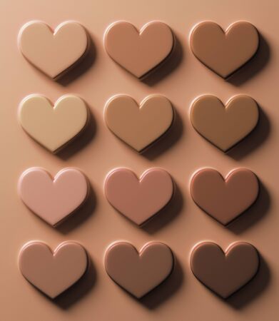Samples of foundation, concealer, tone, in the shape of a heart. Smears of foundation for face.A smears of lipstick. Cosmetic smears of liquid. 3D illustration.の写真素材