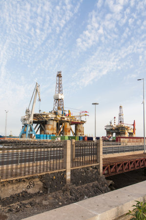 Gas and oil rig platform in the port of Tenerife  Spain