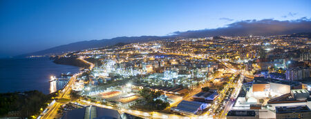 Aerial view of night city  Santa Cruz de Tenerifeのeditorial素材