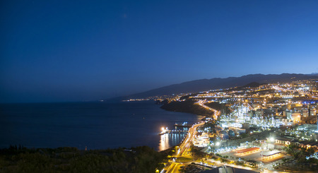 Aerial view of night city  Santa Cruz de Tenerifeのeditorial素材