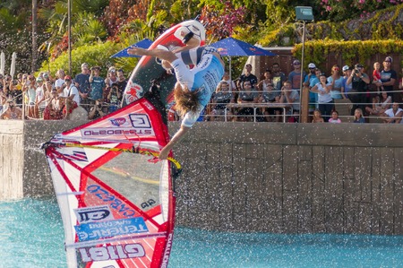 Windsurfing session in Siam park  PWA2014 Tenerifeのeditorial素材