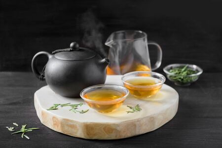 Chinese traditional tea ceremony on blackの写真素材