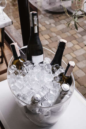 Romantic evening table in restaurant for birthday. Wedding or anniversary celebration, no people,の写真素材