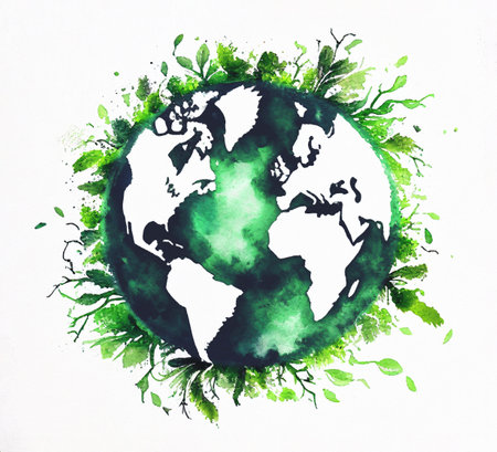 Watercolor globe of the World. Eco planet, symbol of World Earth Day. Creative concept. AI generatedの素材