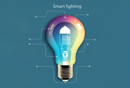 Smart light infographics mockup. Idea, plan strategy copy space on blue background. AI generated. RGBの素材