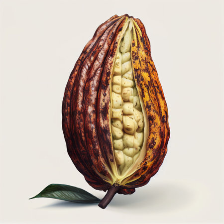 Cacao fruit, raw cacao beans and Cocoa pod, white background. AI generatedの素材