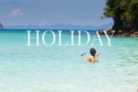 blurred sea  with blue sky,concept holidayの写真素材