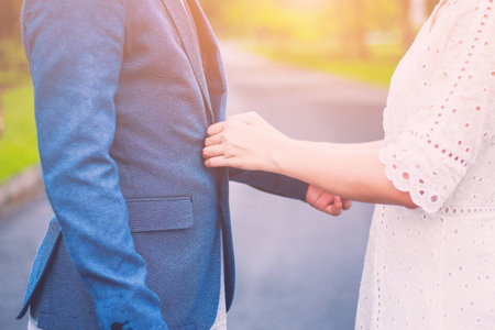couple with fashion man dressing up for wedding celebrationの写真素材