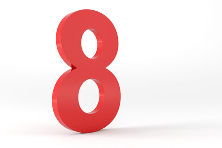 3D Red Number 8 Isolated White Background