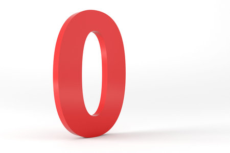 3D Red Number 0 Isolated White Backgroundの写真素材
