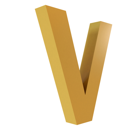 3D Gold Letter V Isolated White Backgroundの写真素材