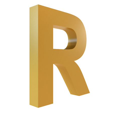 3D Gold Letter R Isolated White Backgroundの写真素材