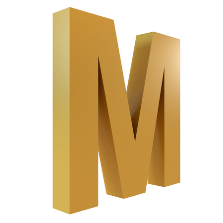 3D Gold Letter M Isolated White Backgroundの写真素材