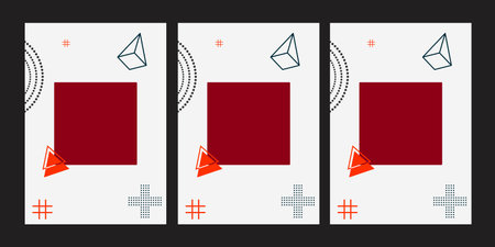 Set of vertical banners with abstract geometric shapes in red and black colorsの写真素材
