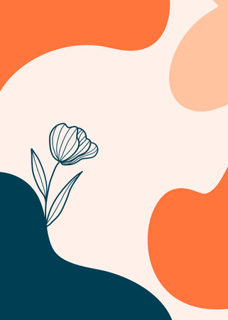 Abstract floral background with hand drawn flowers. Vector illustration in flat styleの写真素材