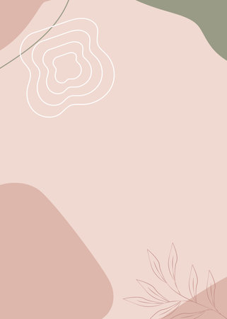 Minimalist abstract background with organic shapes and leaves. Vector illustration.の写真素材