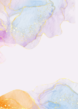 Abstract background with watercolor stains and gold glitter. Vector illustration.の写真素材