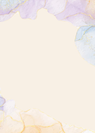 Watercolor background with blue and gold paint stains. Vector illustration.の写真素材