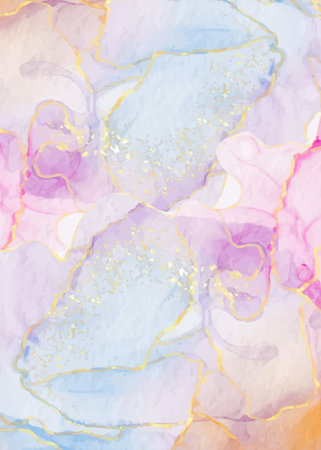 Abstract watercolor background with gold and purple stains. Vector illustration.の写真素材