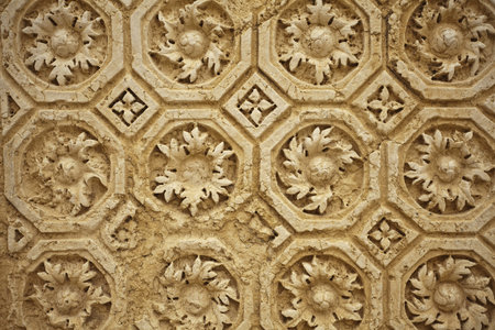 Decorative carving in the temple of Bel, ruins of ancient Palmyra, Syria 